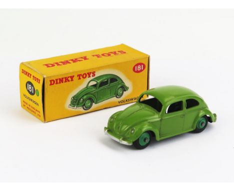 Dinky 181 Volkswagen Saloon (Beetle) - lime green, green ridged hubs, 161 to base, smooth tyres - very near mint in excellent