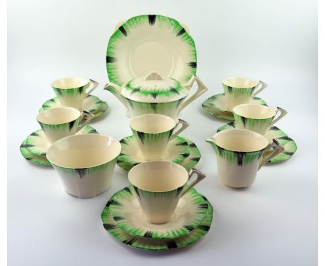 An Alfred Meakin Art Deco period, tea service, with green and black splash pattern decoration,  includes teapot, cream jug, s