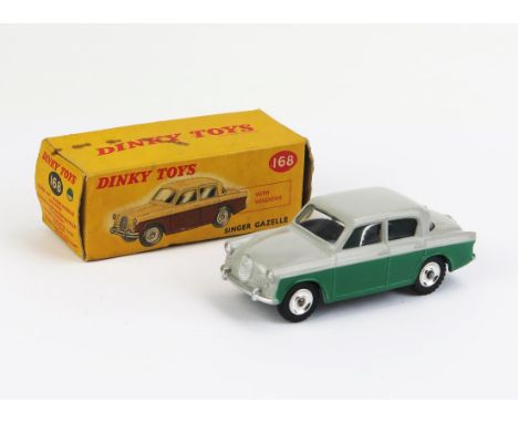 Dinky 168 Singer Gazelle Saloon - two-tone dark green/grey, spun hubs - near mint+ in good correct colour spot yellow picture