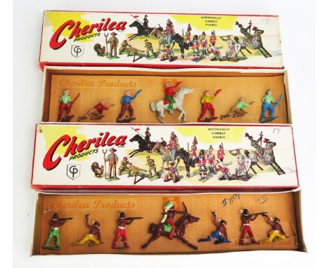 Cherilea Wild West Series Cowboys &amp; Indians in Separate Box Sets - 1 mounted and 6 other figures in each set - excellent 