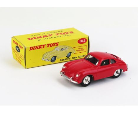 Dinky 182 Porsche 356A Coupe - red, spun hubs, gloss black base, M tyres - near mint+ in light yellow picture box, lovely exa