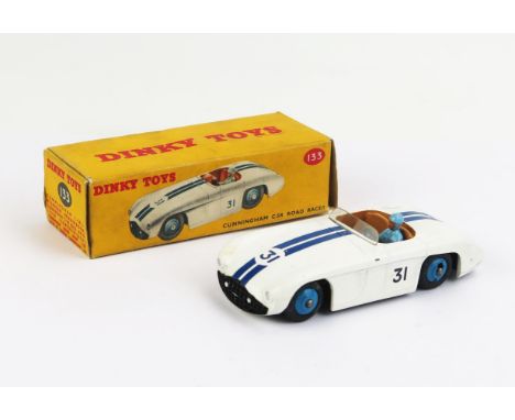 Dinky 133 Cunningham C5R Road Racer - white body, tan interior, light blue driver, dark blue stripers and RN '31', blue ridge