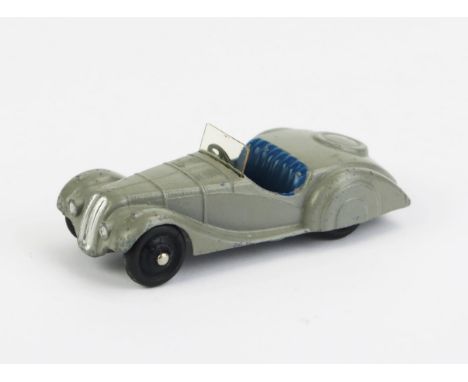 Dinky 38a Frazer Nash BMW Sports Car - mid grey, dark blue seats, matt black ridged hubs - good/good+ 