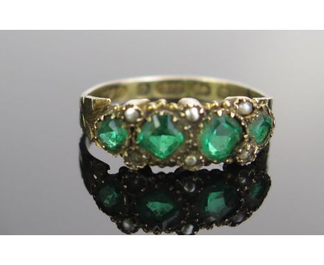 A Victorian Paste and untested Pearl Ring, Birmingham hallmarks, size K.5, 1.4g. Faults 