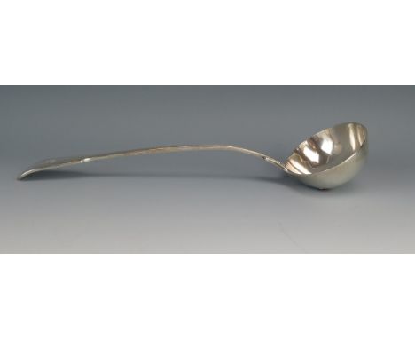 A Victorian silver Fiddle and Thread pattern soup ladle, maker Chawner &amp; Co, London, 1860, crested, 34cm long, 302gms, 9.