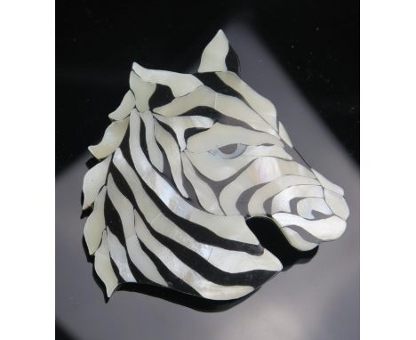 A Vintage Plastic and Mother of Pearl Zebra Brooch, c.8cm high 