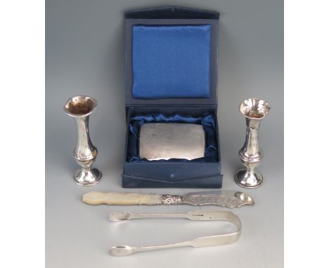 A George VI silver cigarette case, maker T&amp;S, Birmingham, 1940, inscribed contained in a fitted case, a pair of silver su