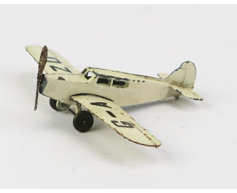 Dinky Pre-war 60c Percival  "Gull" Monoplane - white, open windows, bare metal propeller and wheels, "G-ADZO" in black - good