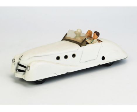 CIJ (France) Tinplate Clockwork Renault Viva Grand Sport - white body with silver detailing with 3 figures of man, lady and p