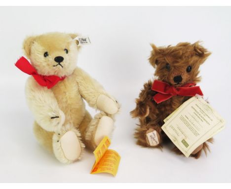 Steiff Limited Edition Blonde Bear with red ribbon, white tag and barcode tag and another by Dean's Rag Book - excellent 