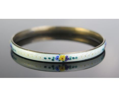 A Sterling Silver and GuillochÃ© Enamel Bangle with floral and gilt decoration 