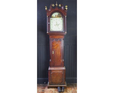 Hart &amp; Co, Uttoxeter, a late 18th/early19th century oak and crossbanded longcase clock, the arched hood with broken swan 