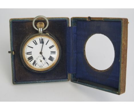 A DOXA Goliath Pocket Watch, 66mm case, in easel back leather case 