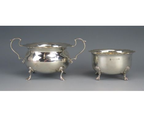 A George V silver twin handled sugar basin, maker Charles S Green &amp; Co Ltd, Birmingham, 1929, of circular outline with wa