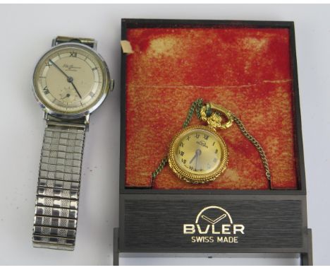 A J.W. Benson Gent's Wristwatch with 16 jewel movement no. 099465 (running) and a Buler fob watch (A/F) 