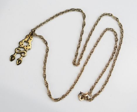 A 9ct Gold 'Welsh Spoon', 39mm drop and on a 16" (41cm) chain, 3.9g 