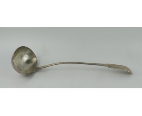 A William IV provincial Scottish silver Fiddle pattern soup ladle, maker William Ferguson, Elgin, circa 1830, monogrammed, 33