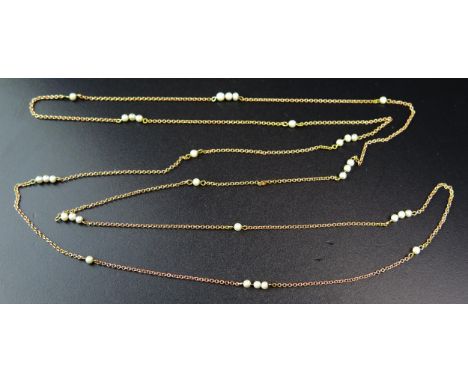 An Antique 9ct Gold and untested Pearl Necklace, 35" (89cm), 3.7g
