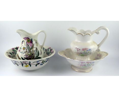 A Portmeirion pottery wash basin and matching water jug with Botanical Gardens pattern decoration, together with another wash