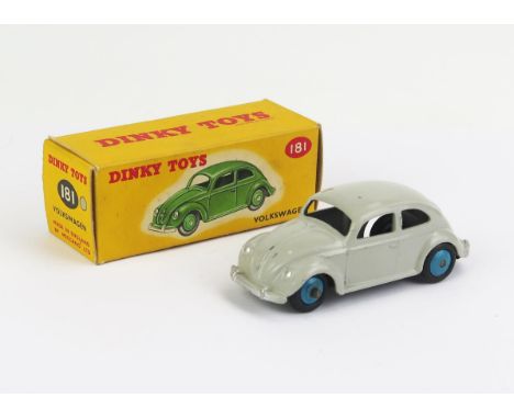 Dinky 181 Volkswagen Saloon (Beetle) - light grey, blue ridged hubs, 161 to base, smooth tyres - excellent+ in very near mint