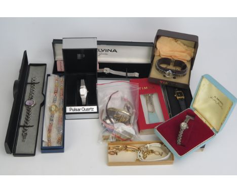 A Selection of Ladies Wristwatches including Pulsar, Timex, silver and marcasite Everite, Delvina, etc. 