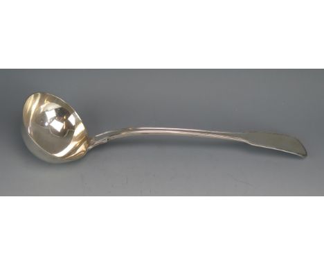 A George IV silver Fiddle &amp; Thread pattern soup ladle, maker  Richard Britton, London, 1826, 34.5cm long, 249gms, 8.03ozs