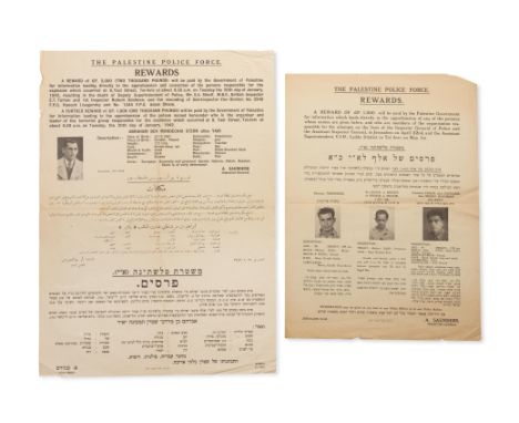 PALESTINE POLICE FORCE, LEHI AND JEWISH INSURGENCY - 'WANTED' POSTERSTwo scarce Palestine Police Force broadside posters offe