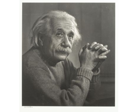EINSTEIN (ALBERT)Portrait photograph by Yousuf Karsh, SIGNED BY THE PHOTOGRAPER ('Y. Karsh') on the mount,  gelatin silver pr