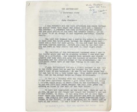 STEINBECK (JOHN)Carbon typescript of an unpublished short story, 'The Bettencourt/ A Christmas Story', inscribed at head in i
