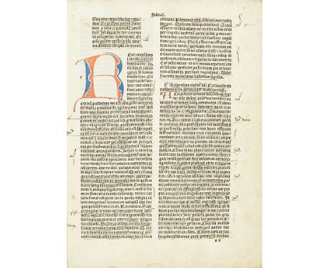 TORQUEMADA (JUAN DE)Expositio regulae S. Benedicti,  159 leaves (of 160, without first blank), 50 lines, Gothic text, blue an