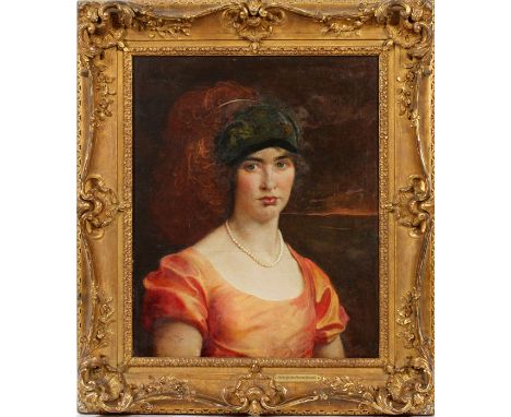 GEORGE DE FOREST BRUSH (US 1855-1941), OIL ON WOOD PANEL, H 22", W 17 1/2", PORTRAIT OF THE ARTIST'S DAUGHTERSigned lower rig
