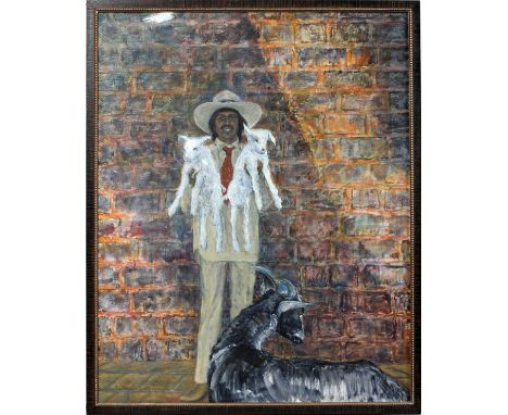 ARTHUR OKAMURA, OIL ON CANVAS, 1984, H 40", L 50", "PORTRAIT OF BENITO"Arthur Okamura [American, 1932-2009].  Depicting Benit