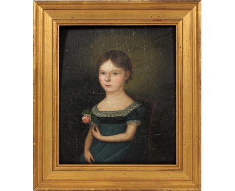 AMERICAN OIL ON BOARD H 11.5" W 9.75" PORTRAIT OF A YOUNG GIRLDated 1821 on verso, and framed.- For High Resolution Photos vi