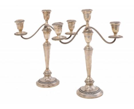 A PAIR OF NORTH AMERICAN SILVER GADROONED CANDELABRA, EARLY-MID 20TH C  32CM H, BY THE ALVIN CORPORATION, LOADED 