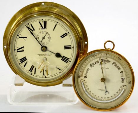 A HENRY BROWNE AND SON LTD BRASS SESTREL SHIPS BULK HEAD TIMEPIECE, 20CM D, SECOND QUARTER 20TH C AND A SHORT AND MASON LTD L