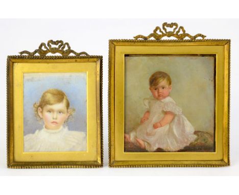 ENGLISH SCHOOL, EARLY 20TH C, PORTRAIT MINIATURE OF A YOUNG CHILD IN A CHRISTENING GOWN, OIL ON BOARD, 9.5 X 9CM, GILTMETAL S