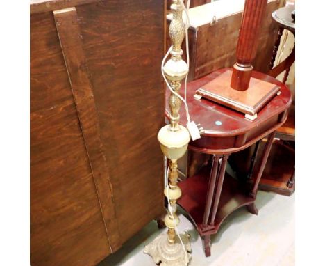 Onyx and brass floor standing lamp, H: 131 cm. Not available for in-house P&amp;P
