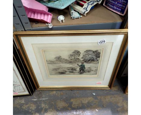 Henry Wilkinson 'Fisherman' print, overall 57 x 50cm and a coastal scene print. Not available for in-house P&amp;P