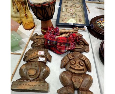Mixed wooden items and bagpipes. Not available for in-house P&amp;P 