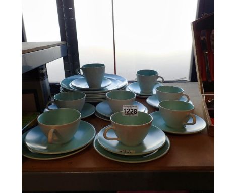 Poole Pottery pink and green tea and dinnerware. Not available for in-house P&amp;P 