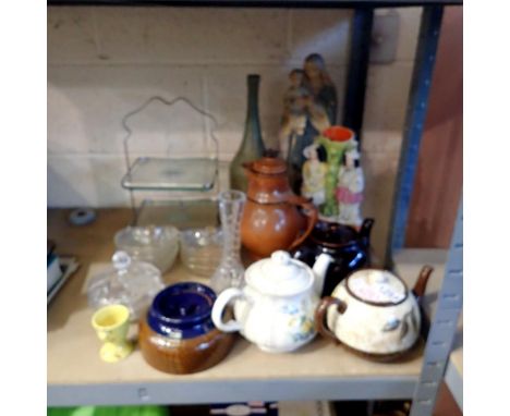 Early 20th century snakeskin pattern tobacco jar with other decorative glass and ceramics. Not available for in-house P&amp;P