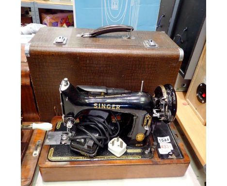Singer vintage cased sewing machine with electric pedal. All electrical items in this lot have been PAT tested for safety and