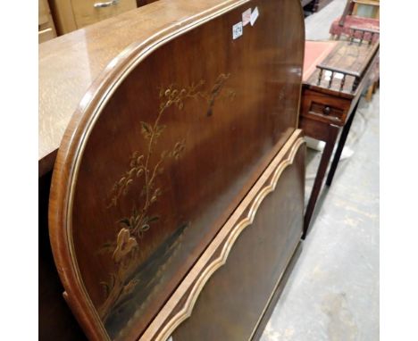 Early 20th century Chinoiserie decorated single walnut headboard and footboard, 97 x 123 cm H. Not available for in-house P&a