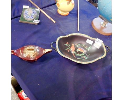 Carlton Ware twin handled bowl in the Parot pattern, L: 34 cm, hairline crack from rim halfway down body, and a Carlton Ware 