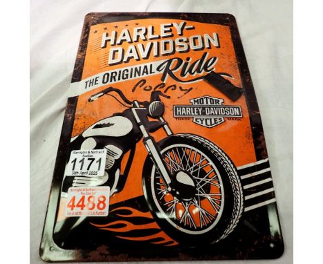 Harley Davidson tin plate advertising sign, 30 x 20 cm. Not available for in-house P&amp;P