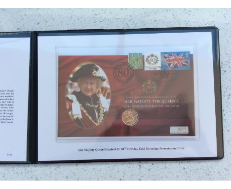 Westminster- 2006 United Kingdom 22ct Gold Sovereign Presentation Cover HM QEII 80th Birthday edition 207/300, Brilliant Fini