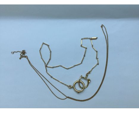 A 9ct gold bar link necklace, with oversized circular bolt ring and stirrup fastening, 16 inches in length, weighing 16.5 gra