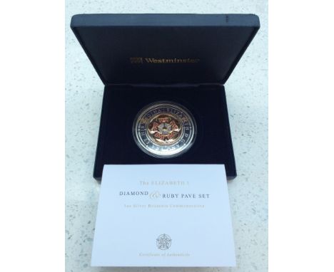 Westminster- The Elizabeth I Diamond &amp; Ruby Pave Set 5oz Silver Britannia Commemorative, 999/1000, 5oz, 65mm, Proof quali