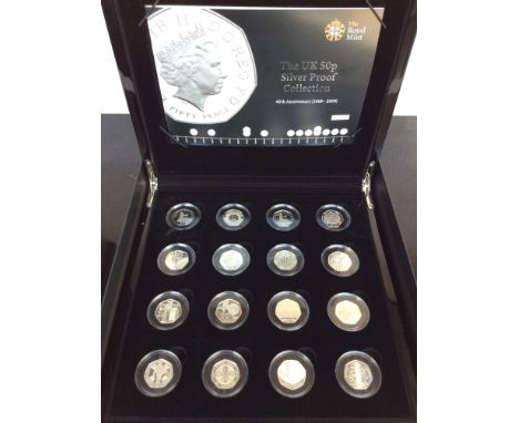 The 40th Anniversary (1969-2009) UK 50p Silver Proof Collection of 16, by The Royal Mint, all capsule sealed, in fitted box w