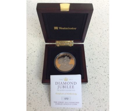 Westminster- Diamond Jubilee 2012 HM Queen Elizabeth II-Jersey Gold Five Pounds, proof struck 22ct gold, with selective rhodi